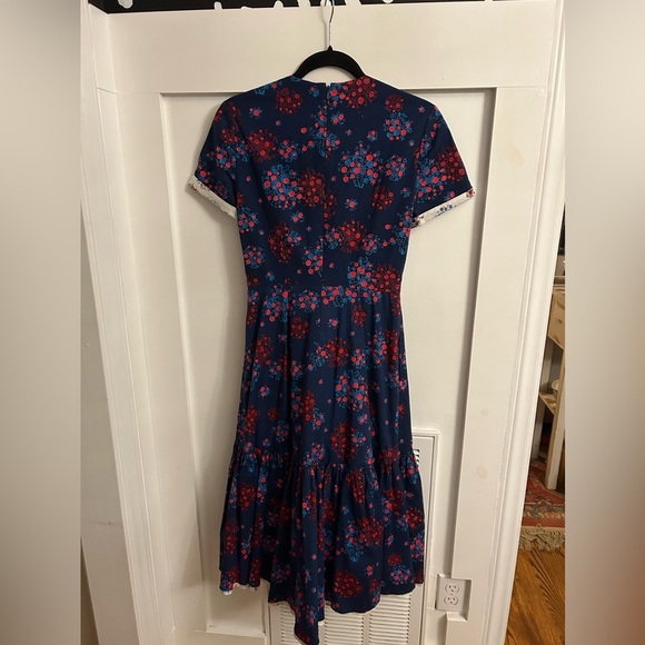 Carolina Herrera Multicolored Short Sleeve Faux wrap Gathered Dress - Picture 5 of 6